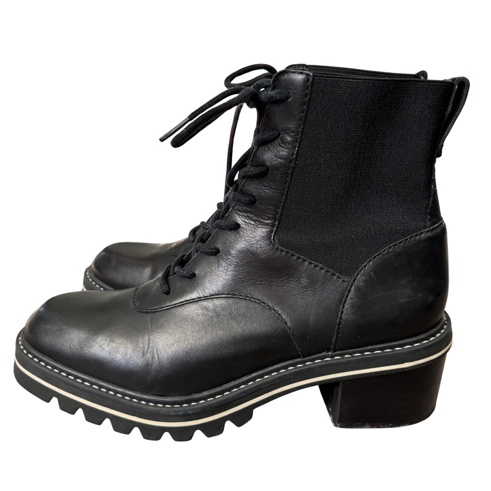 Bernardo Salerno Leather Lace Up Boot Women's Sz 8.5 Black Combat Lug Sole - Picture 3 of 11